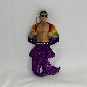 Gay Pride Merman with Rainbow Flag Christmas Ornament 5590826